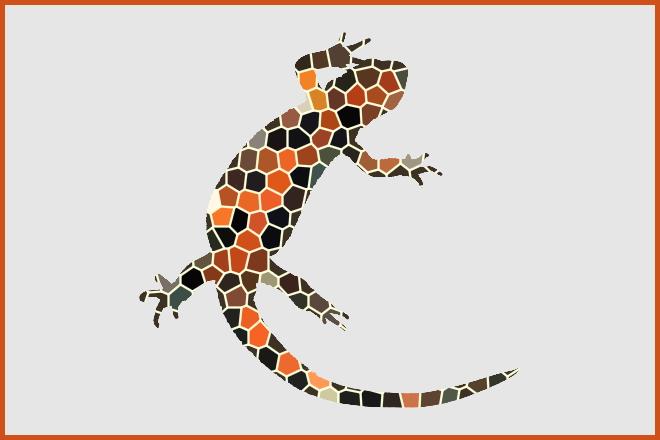 A stylized rendering of a newt made from multcolored polygons